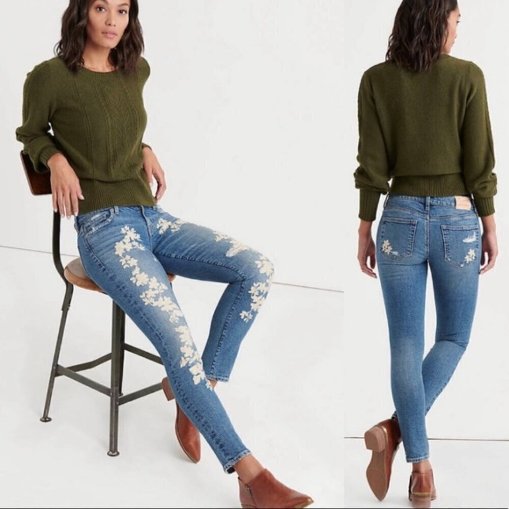 Lucky Brand LOlita Skinny Boho Floral Embroidered Denim Jeans  10/30